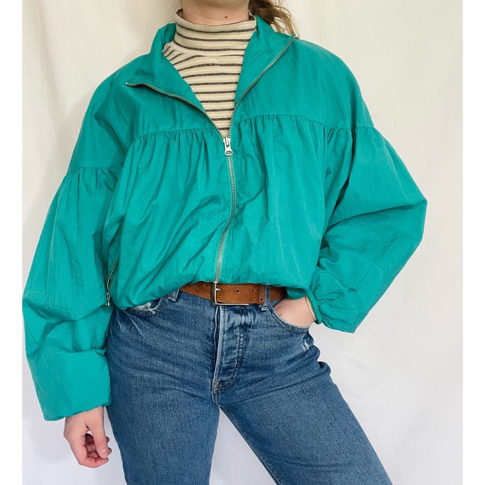 Free People | Teal Retro Zip-Up Windbreaker Bomber Jacket - Picture 2 of 11